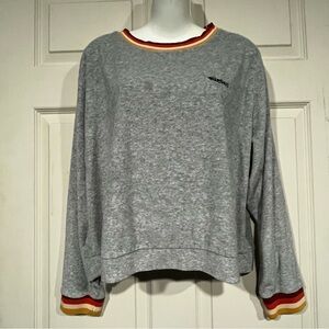 Rip Curl Sweatshirt Womens Medium M Grey Pullover Crewneck Striped Retro Logo